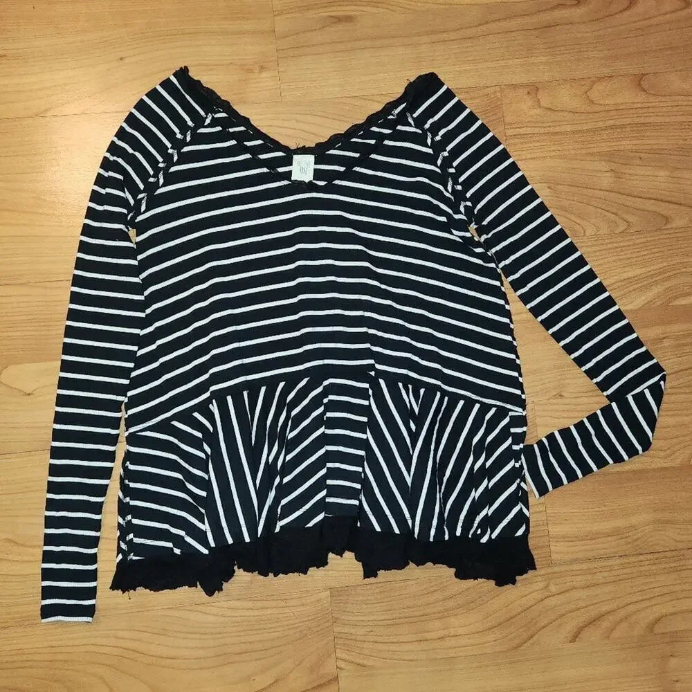 We The Free Tangerine Womens Striped Mesh Inset Peplum Top || XS